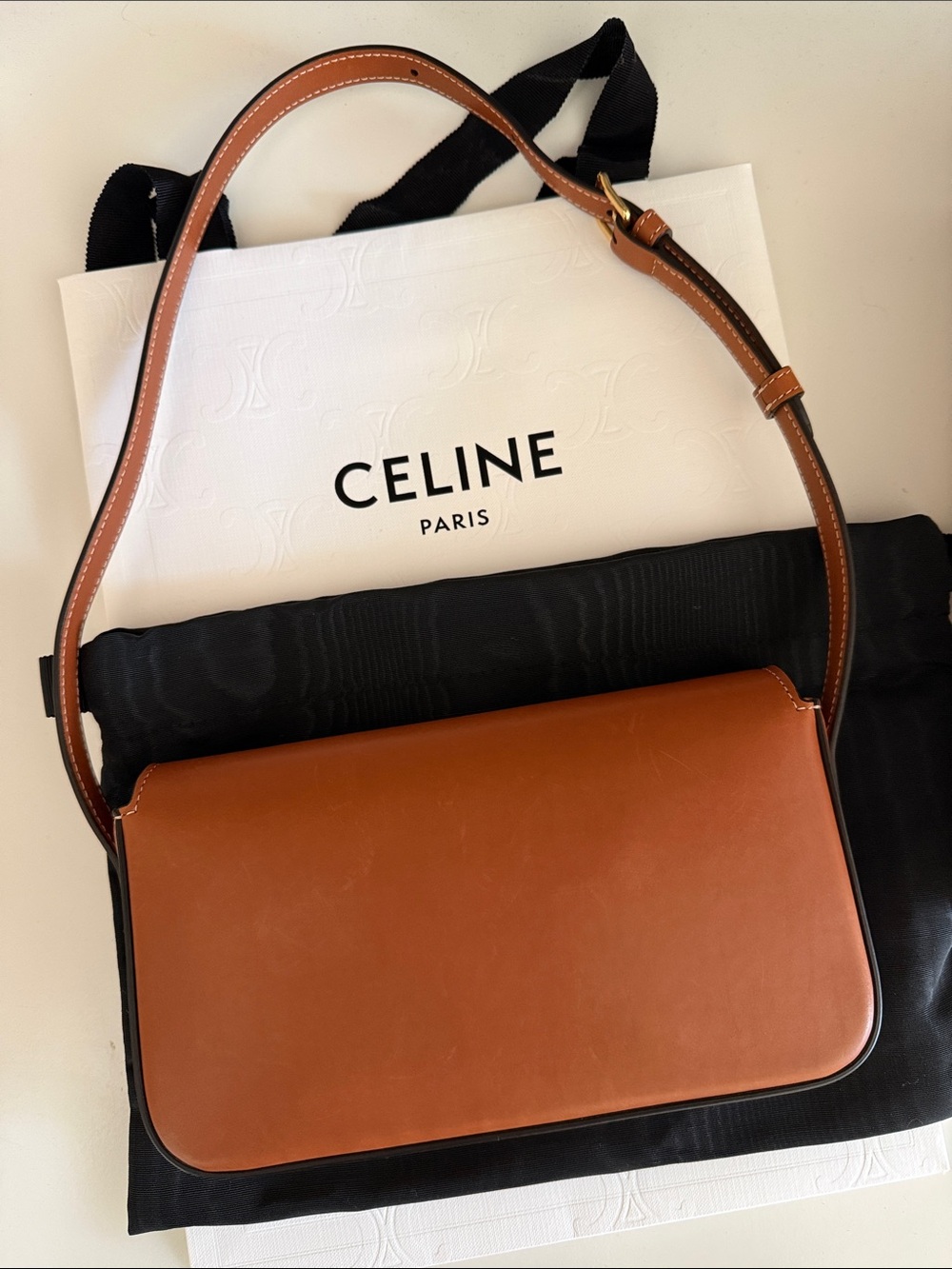 Celine Triomphe Claude Tan Calfskin Leather Shoulder Bag - Picture 4 of 12